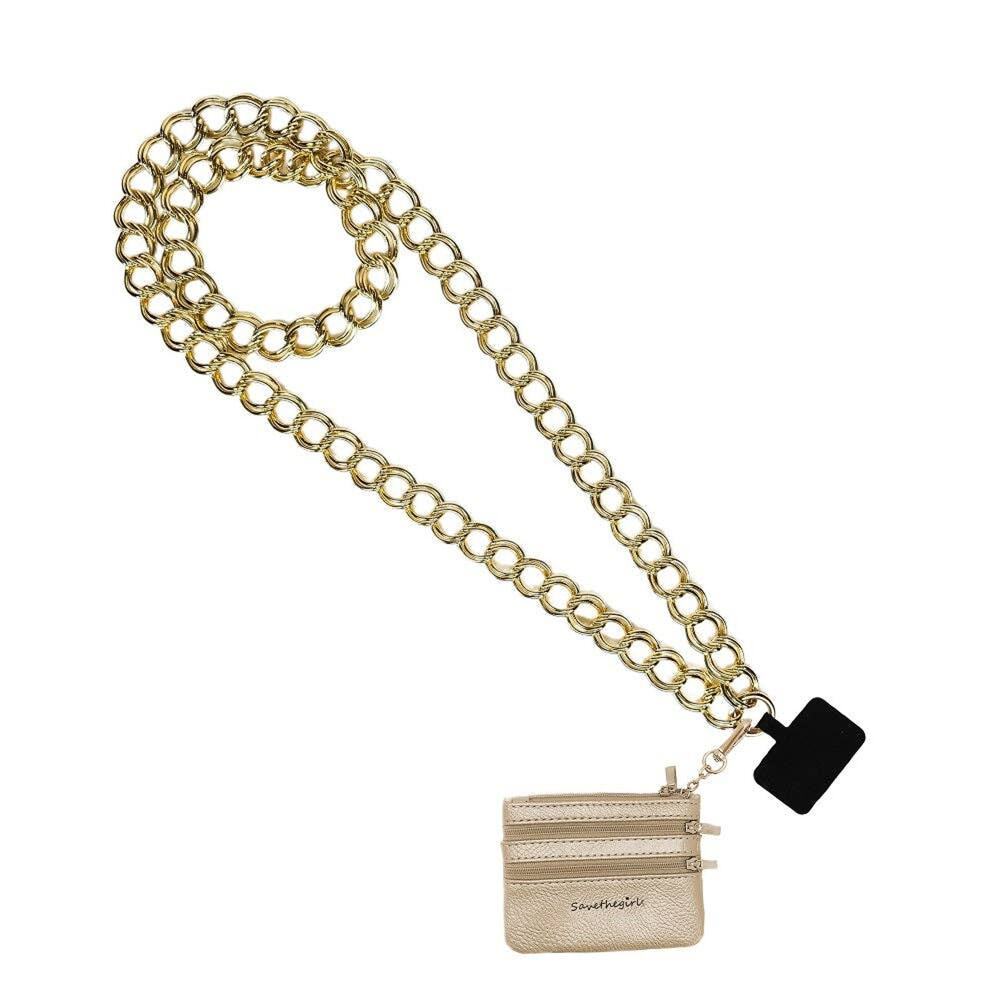 Clip & Go Double Link Chain Phone Strap with Pouch | Gold